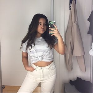 cream contrast stitch jeans